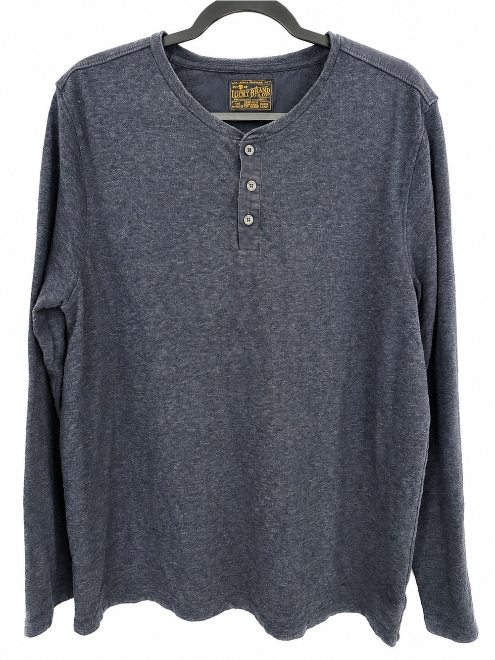 Lucky Brand Men’s Heathered Blue Long Sleeve Henley Shirt Cotton Blend Casual XL